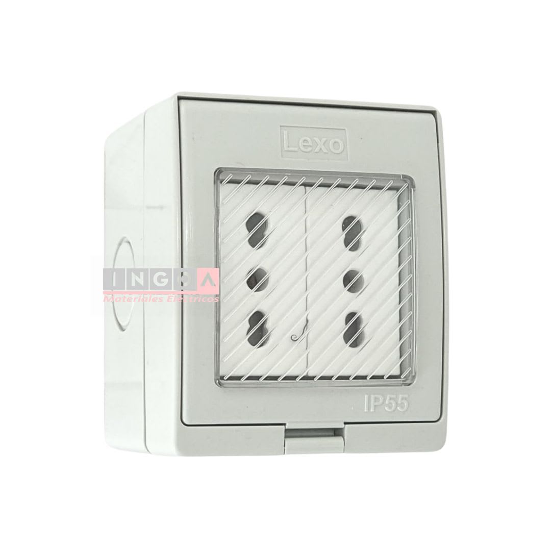 Caja Hidrobox Interperie con Tomacorriente Doble 10/16A 250V IP55 - Lexo2