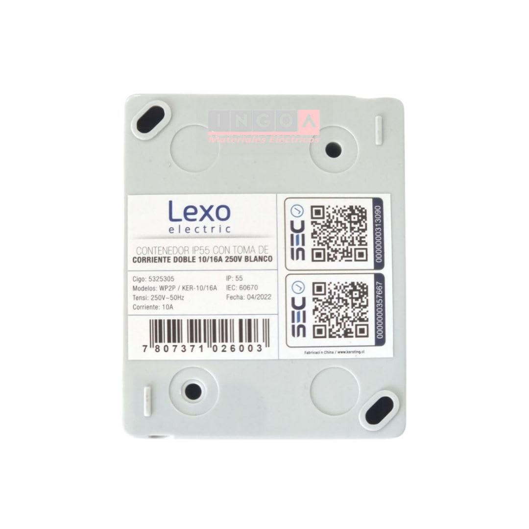 Caja Hidrobox Interperie con Tomacorriente Doble 10/16A 250V IP55 - Lexo6