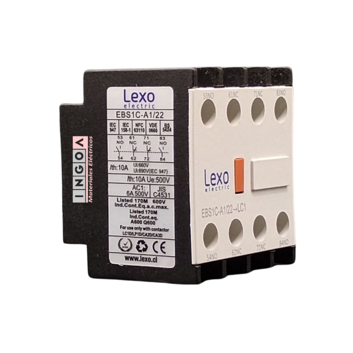 Contacto Auxiliar Frontal para Contactor 2NO+2NC Lexo - Vista 2