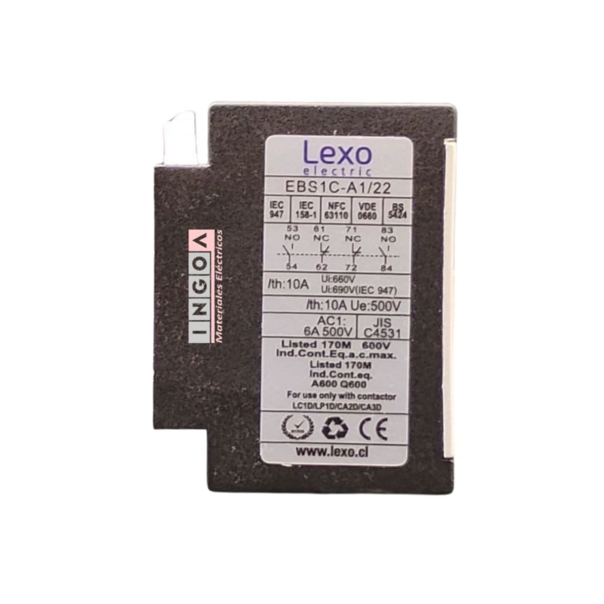 Contacto Auxiliar Frontal para Contactor 2NO+2NC Lexo8