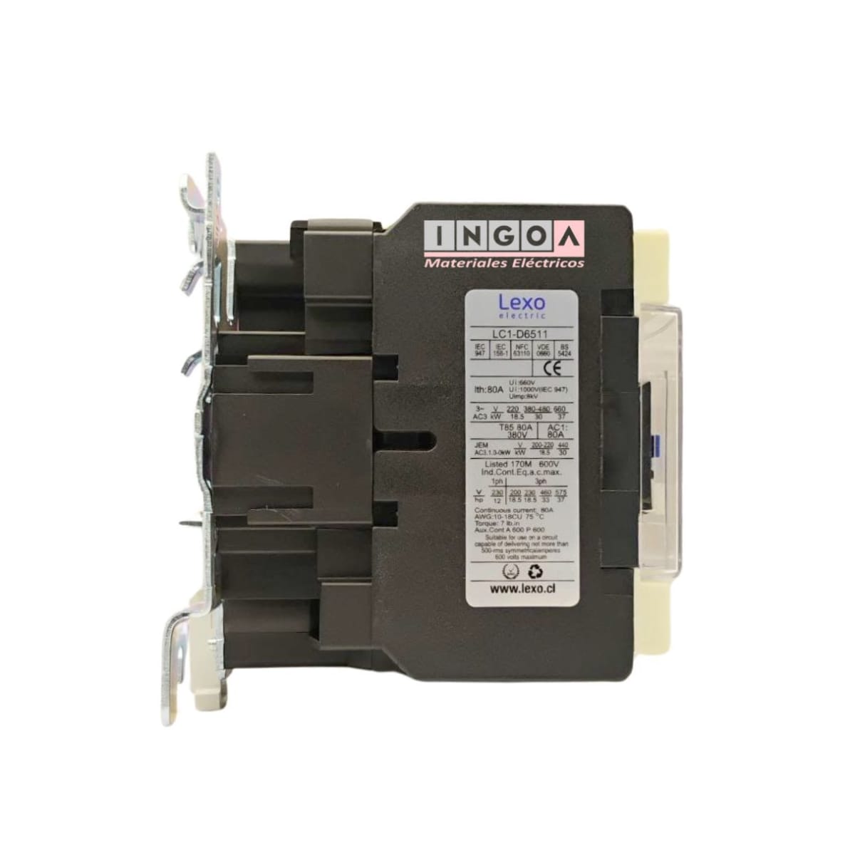 Contactor Trifasico 65A 1NO+1NC Bobina 220V Lexo - Vista 3