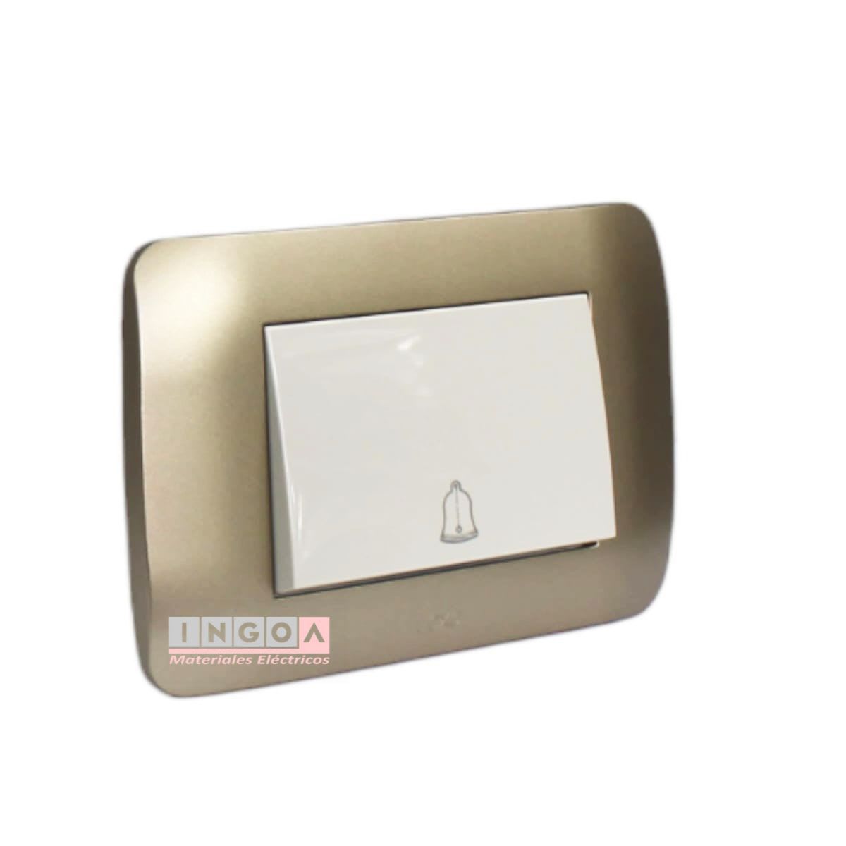 Interruptor Pulsador Timbre Teclon 73MM Emb. 10A 250V Beige/Titanio Lexo2