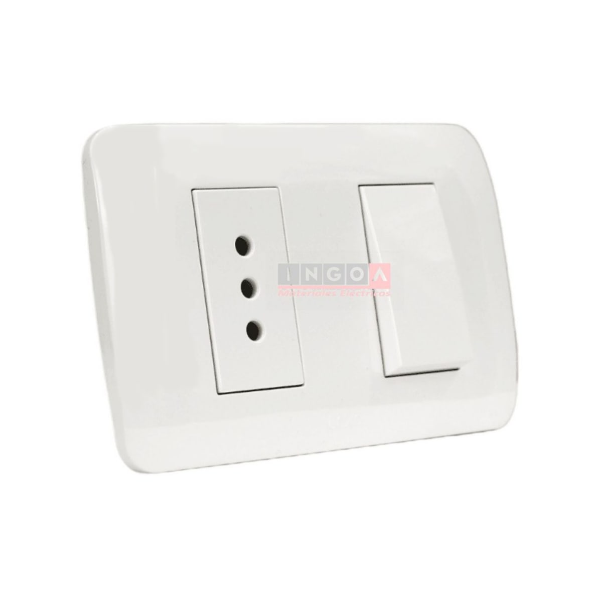 Interruptor Simple Emb. 9/12 + Enchufe 10A 250V Blanco - Lexo - Vista 2