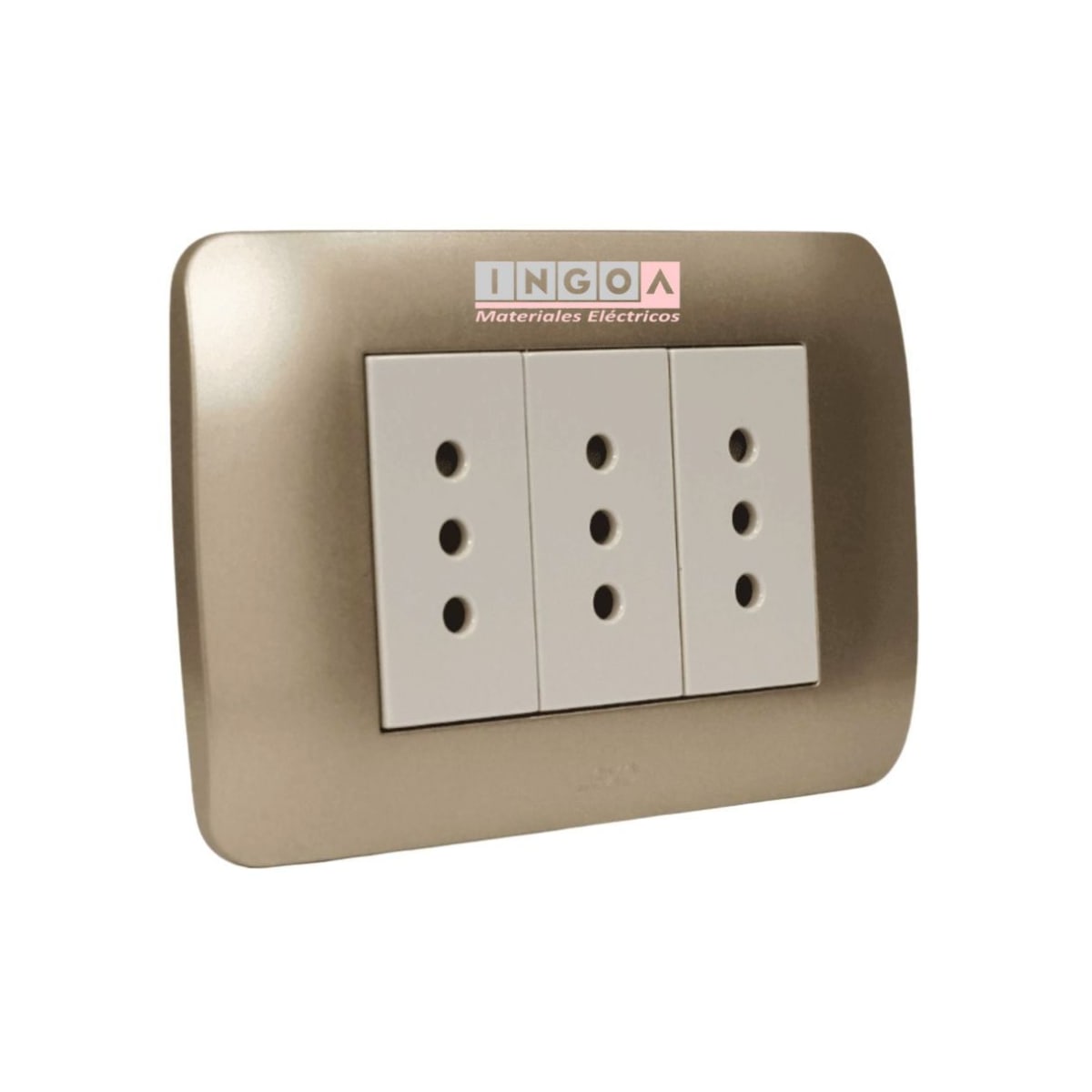 Enchufe Triple Emb. 10A 250V Mod. Beige Placa Titanio - Lexo - Vista 2
