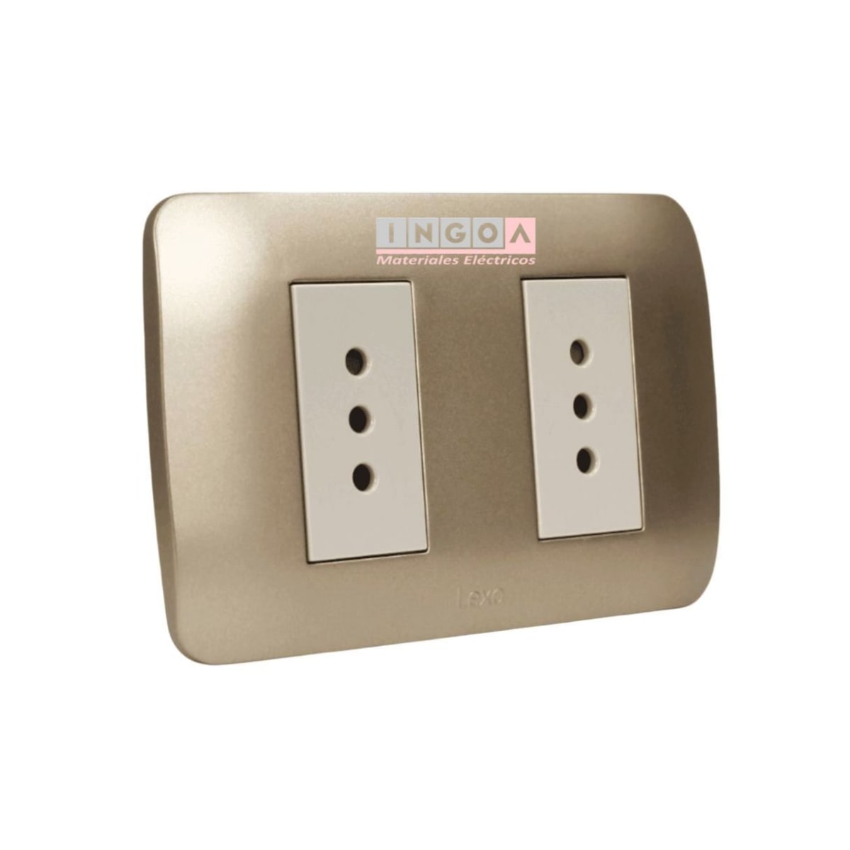 Enchufe Doble Emb. 10A 250V Mod. Beige Placa Titanio - Lexo - Vista 2
