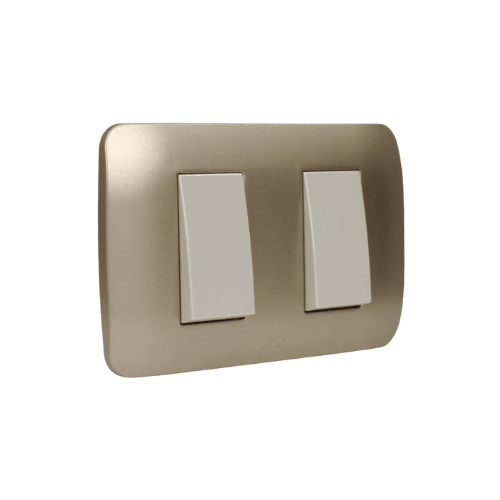 Interruptor Doble Emb. 9/15 10A 250V Mod. Beige Placa Titanio Lexo2