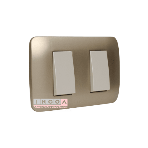 Interruptor Doble Emb. 9/15 10A 250V Mod. Beige Placa Titanio Lexo - Vista 2