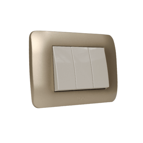 Interruptor Triple Emb. 9/32 10A 250V Mod. Beige Placa Titanio - Lexo2