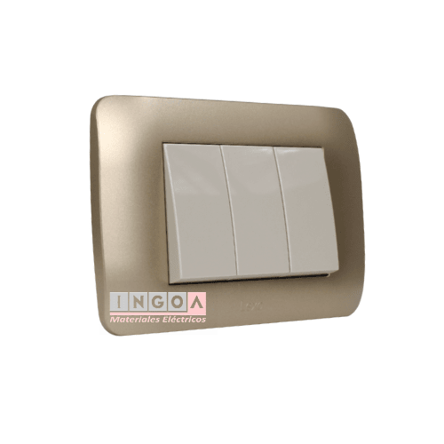 Interruptor Triple Emb. 9/32 10A 250V Mod. Beige Placa Titanio - Lexo - Vista 2