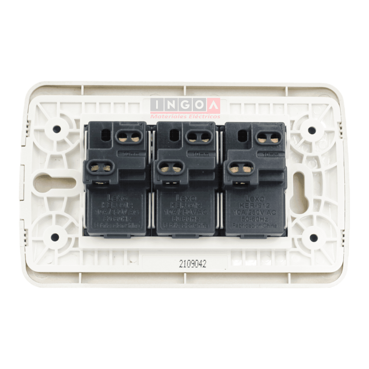 Interruptor Triple Emb. 9/32 10A 250V Mod. Beige Placa Titanio - Lexo - Vista 3