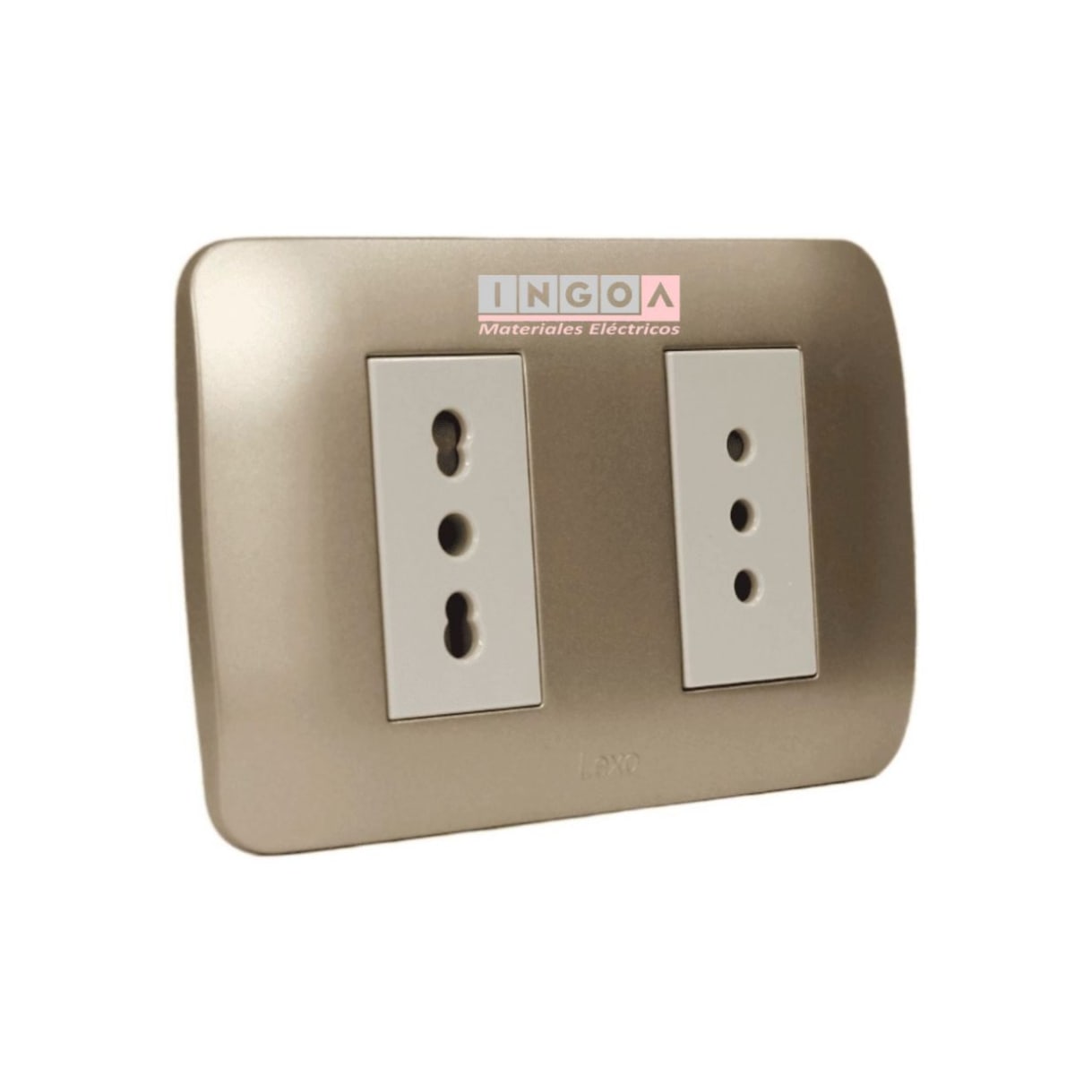 Enchufe Doble Emb. 10A+ 10/16A 250V Mod. Beige Placa Titanio - Lexo - Vista 2
