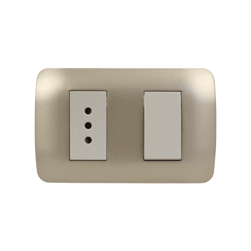 Interruptor Simple Emb. 9/12 + Enchufe 10A 250V Mod. Beige Placa Titanio - Lexo - Imagen Principal