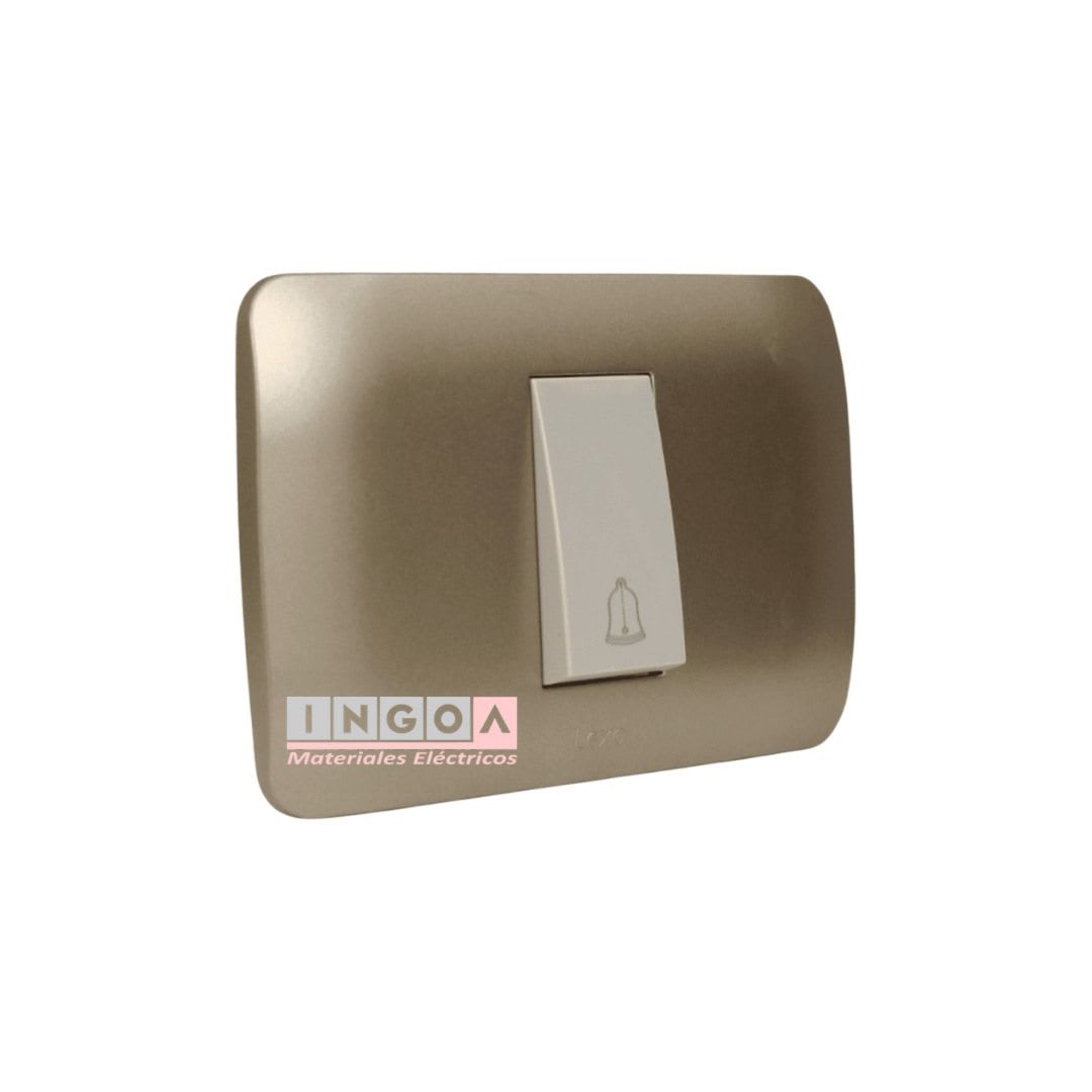 Interruptor Pulsador Timbre Emb. 10A 250V Mod. Beige Placa Titanio Lexo2