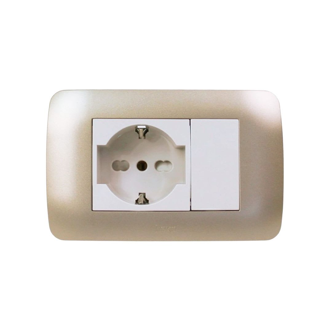 Enchufe Toma Emb. Schuko 10/16A 250V Mod. Beige Placa Titanio Lexo 0