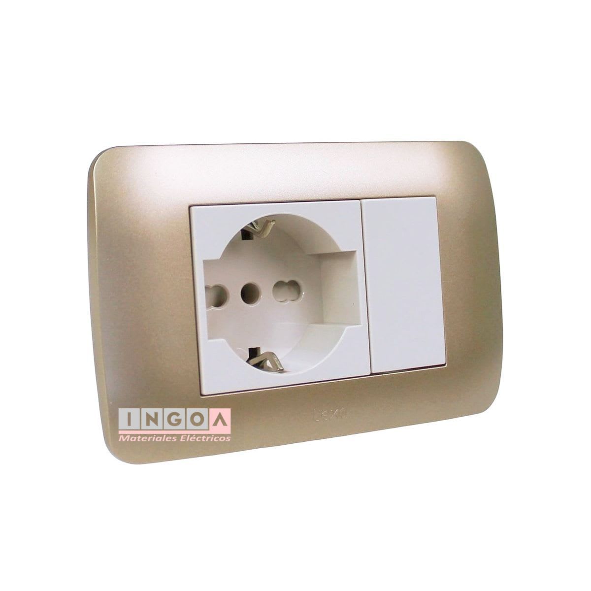 Enchufe Toma Emb. Schuko 10/16A 250V Mod. Beige Placa Titanio Lexo2