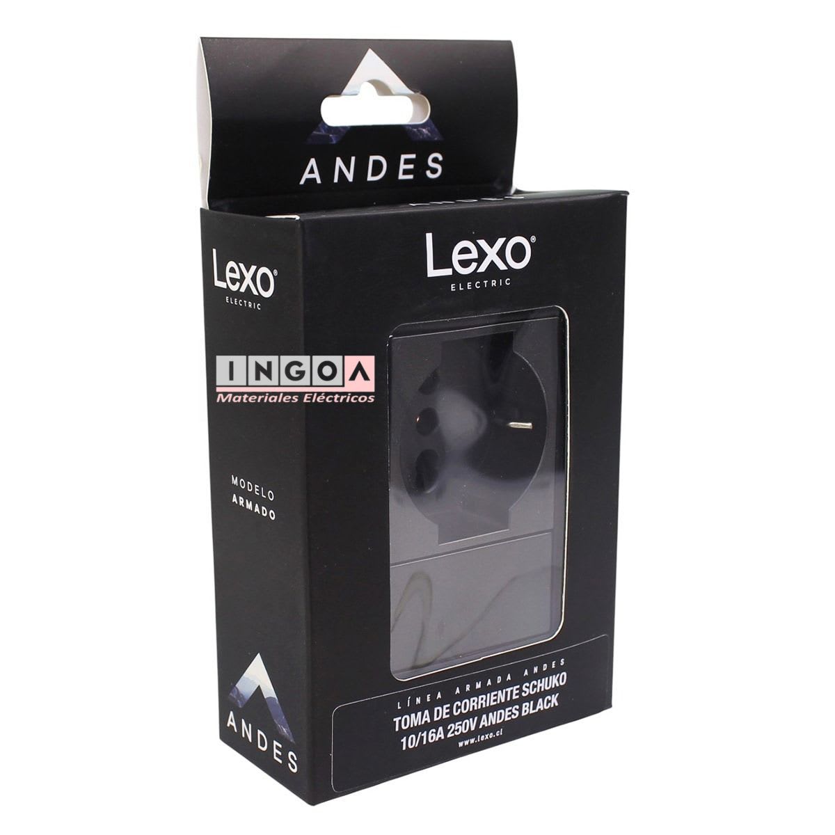 Enchufe Toma Emb. Schuko 10/16A 250V Negro Linea Andes Lexo4