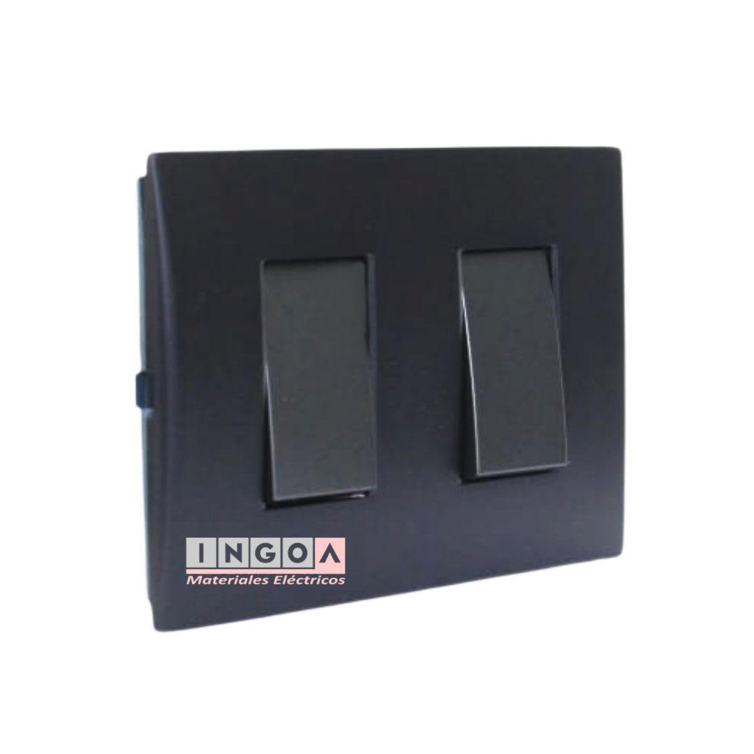 Interruptor Doble Emb. 9/15 10A 250V Negro Linea Andes Lexo2