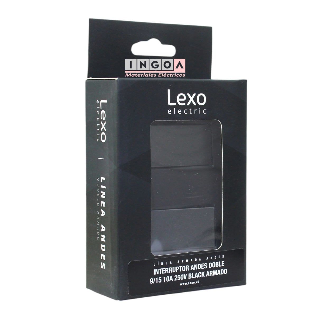 Interruptor Doble Emb. 9/15 10A 250V Negro Linea Andes Lexo5