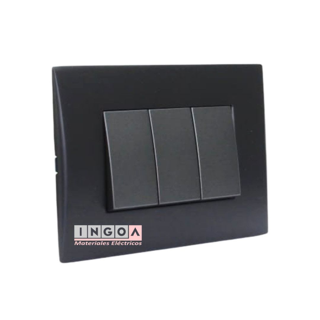 Interruptor Triple Emb. 9/32 10A 250V Negro Linea Andes Lexo2