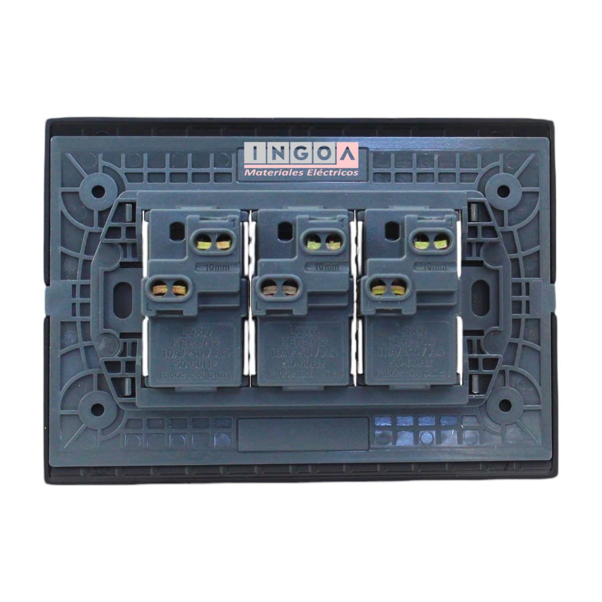 Interruptor Triple Emb. 9/32 10A 250V Negro Linea Andes Lexo3