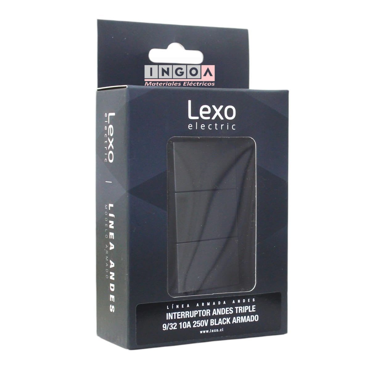 Interruptor Triple Emb. 9/32 10A 250V Negro Linea Andes Lexo5