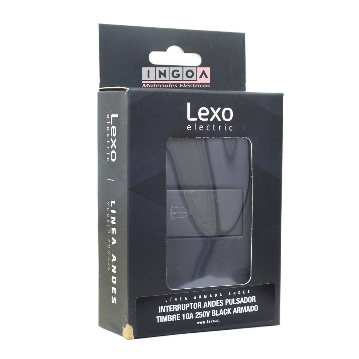 Interruptor Pulsador Timbre Emb. 10A 250V Negro Linea Andes Lexo5