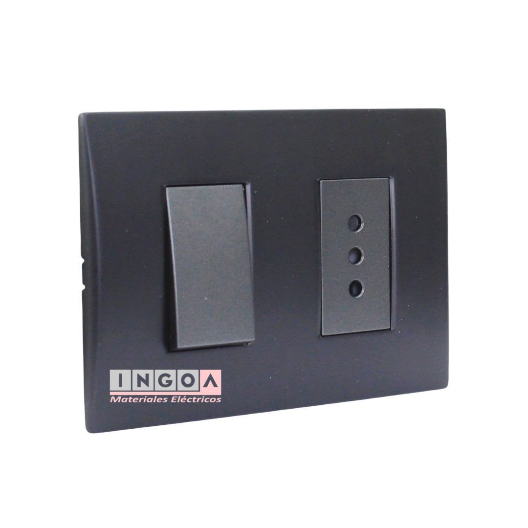Interruptor Emb. 9/12 + Enchufe 10A 250V Negro Linea Andes Lexo2