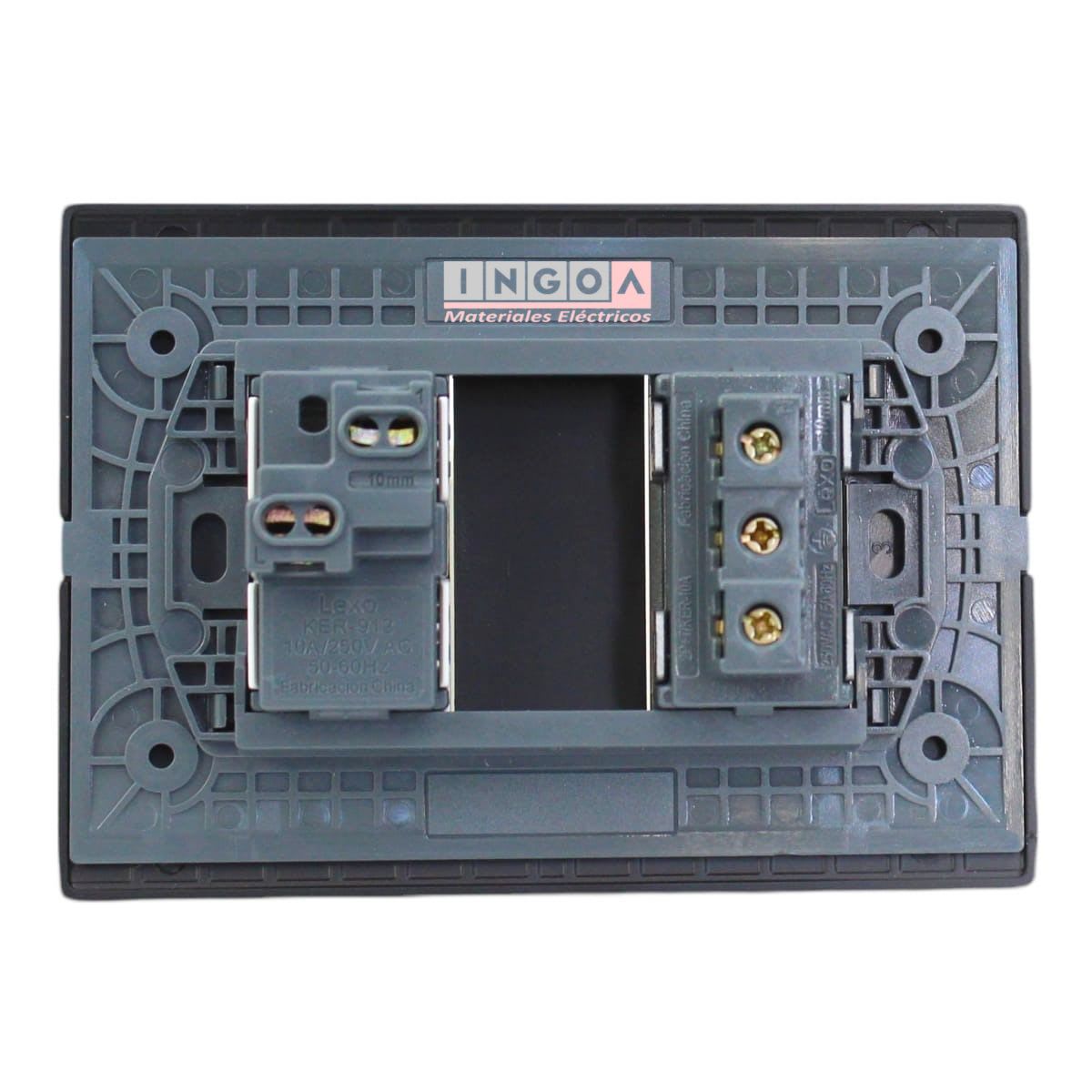 Interruptor Emb. 9/12 + Enchufe 10A 250V Negro Linea Andes Lexo3
