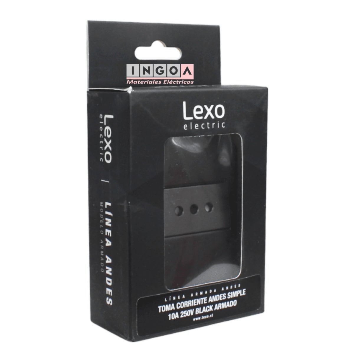 Enchufe Simple Emb. 10A 250V Negro Linea Andes Lexo4