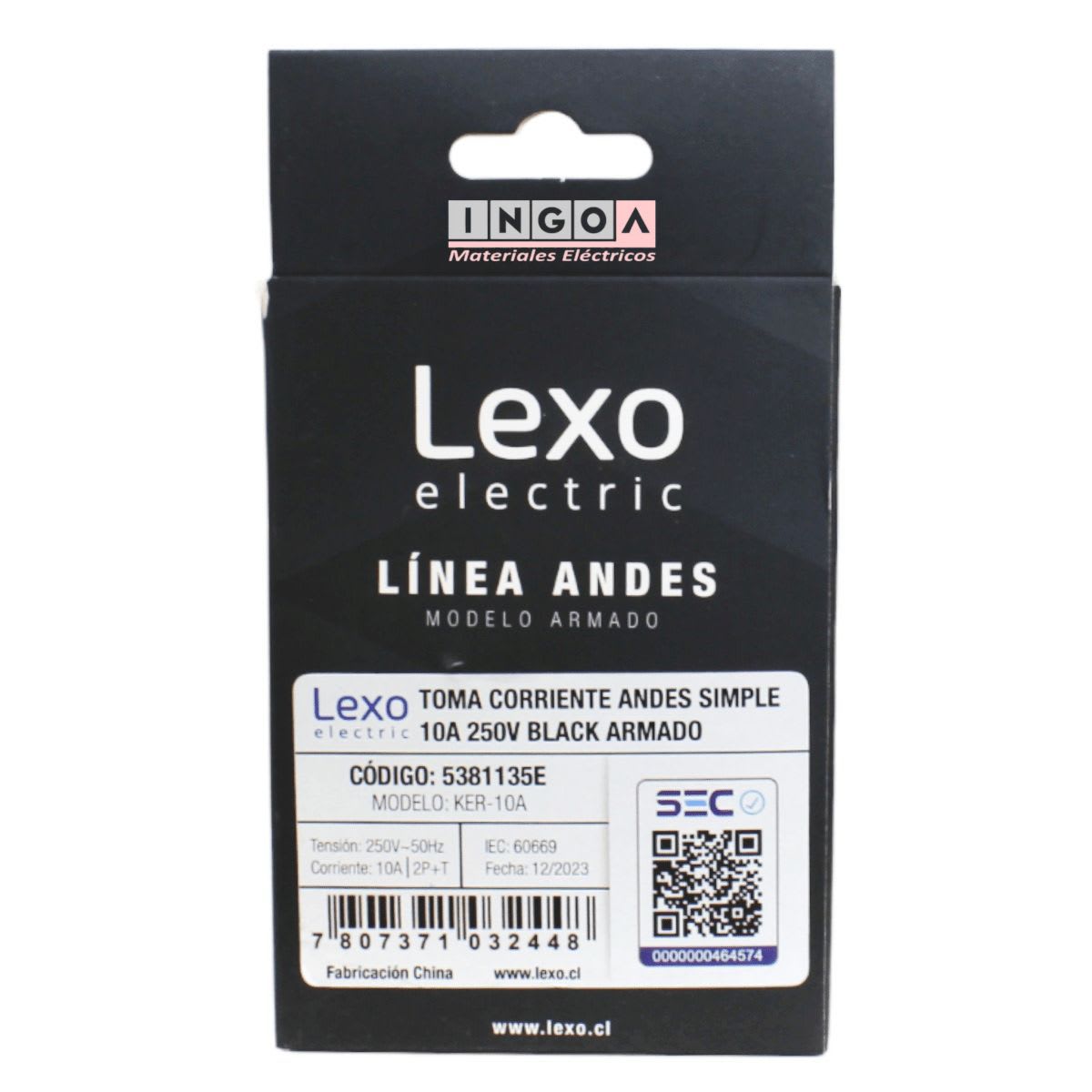 Enchufe Simple Emb. 10A 250V Negro Linea Andes Lexo5