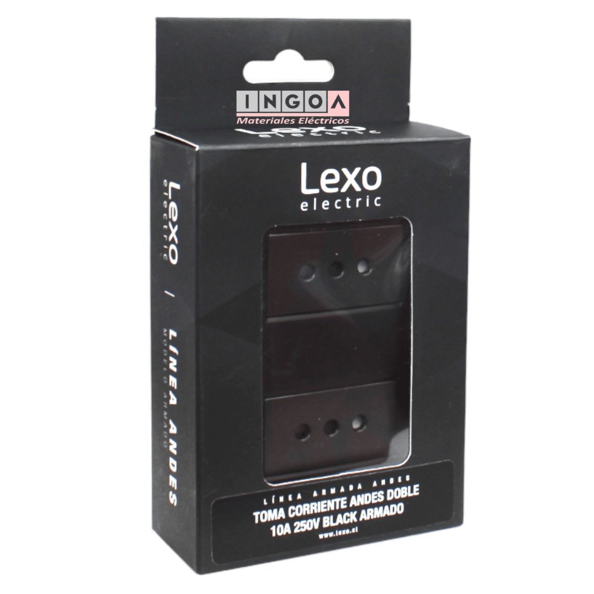 Enchufe Doble Emb. 10A 250V Negro Linea Andes Lexo4