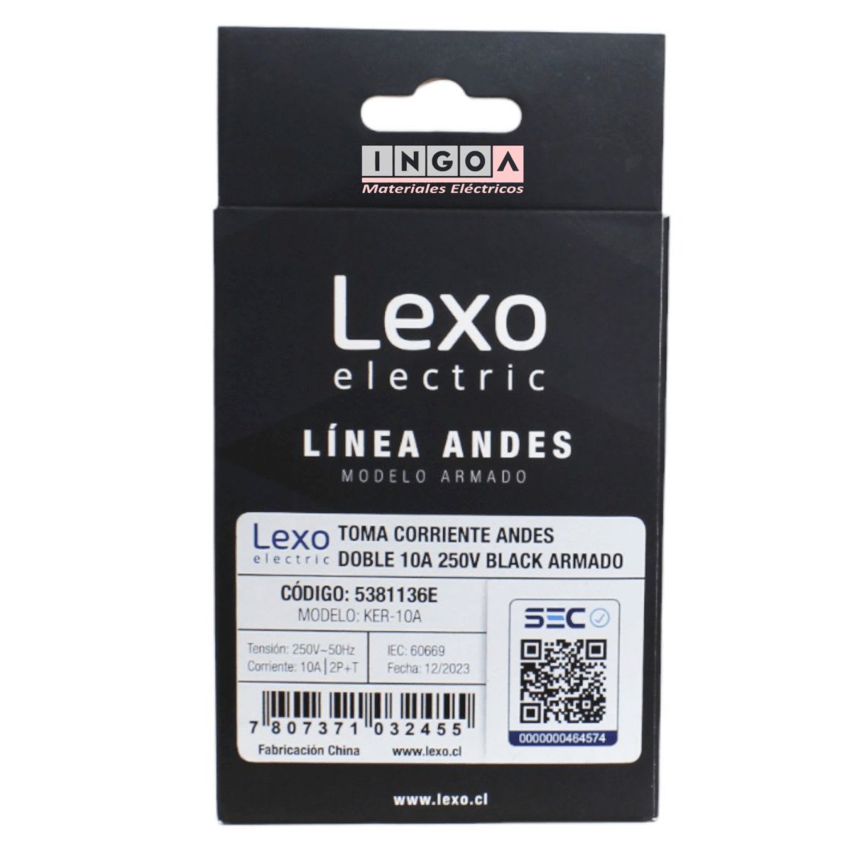 Enchufe Doble Emb. 10A 250V Negro Linea Andes Lexo5
