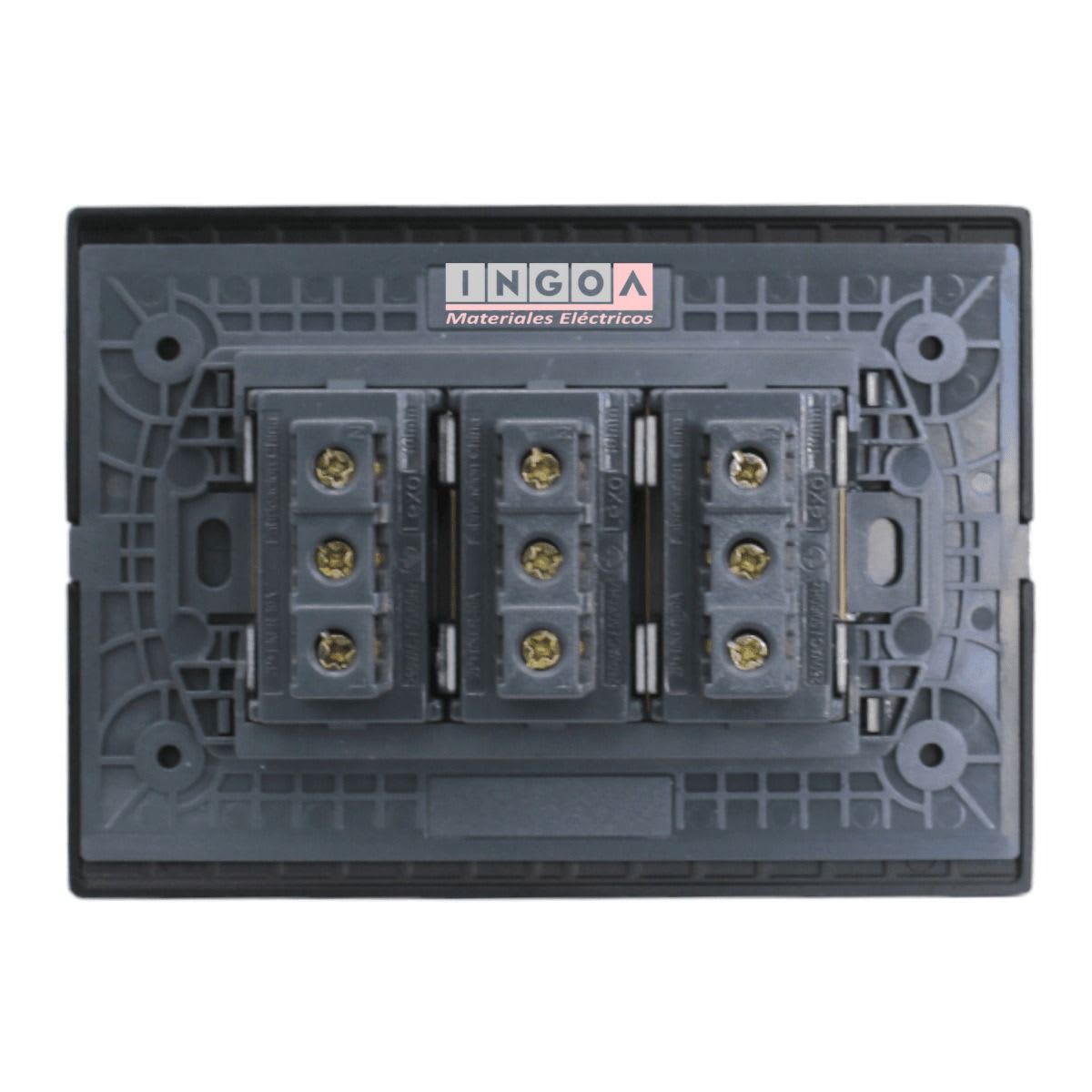 Enchufe Triple Emb. 10A 250V Negro Linea Andes Lexo3