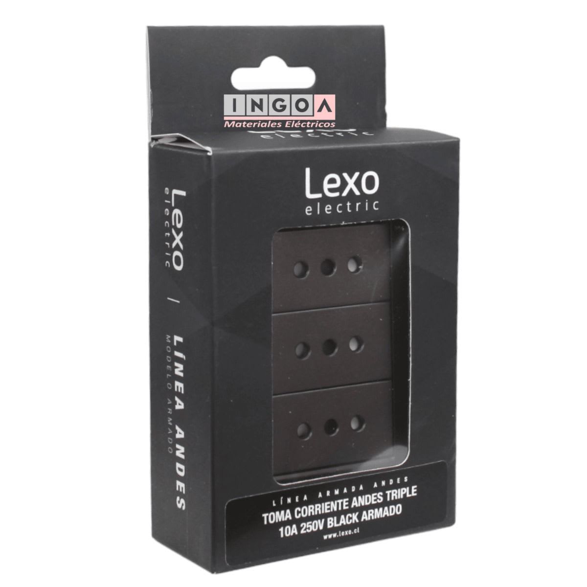 Enchufe Triple Emb. 10A 250V Negro Linea Andes Lexo4