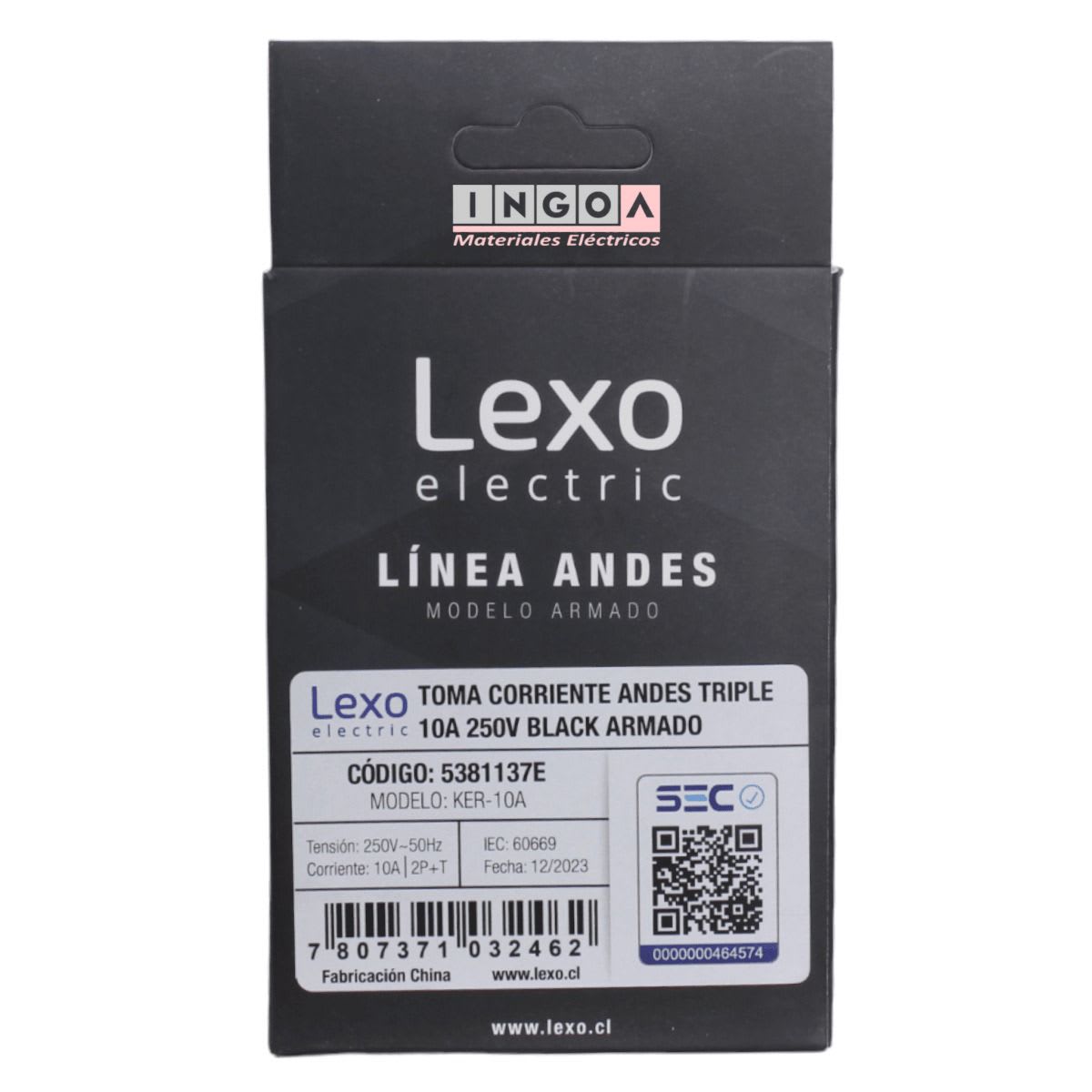 Enchufe Triple Emb. 10A 250V Negro Linea Andes Lexo5