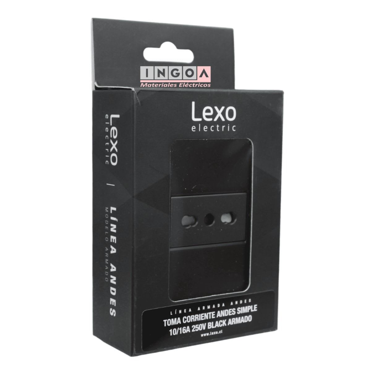 Enchufe Simple Emb. 10/16A 250V Negro Linea Andes Lexo4