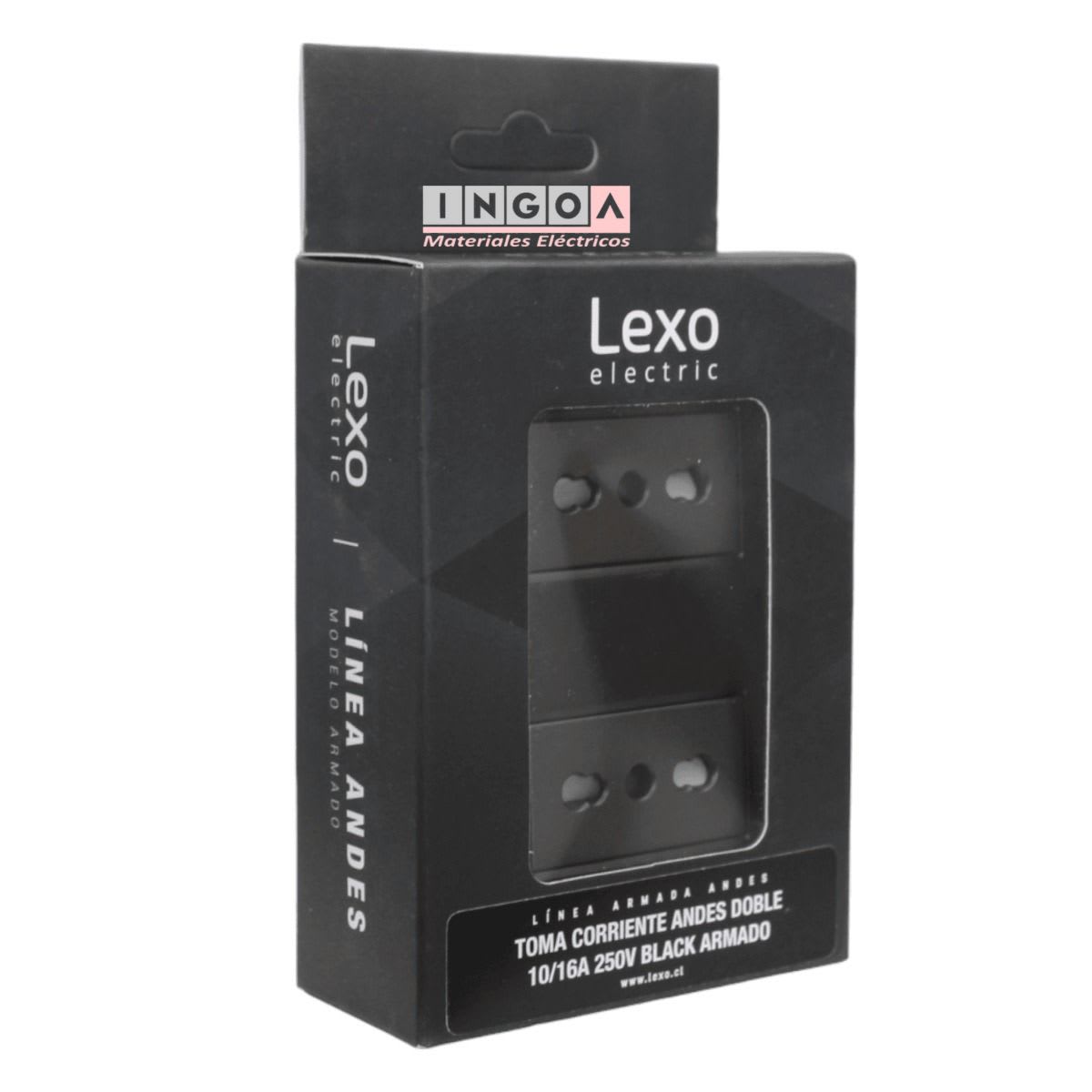 Enchufe Doble Emb. 10/16A 250V Negro Linea Andes Lexo4