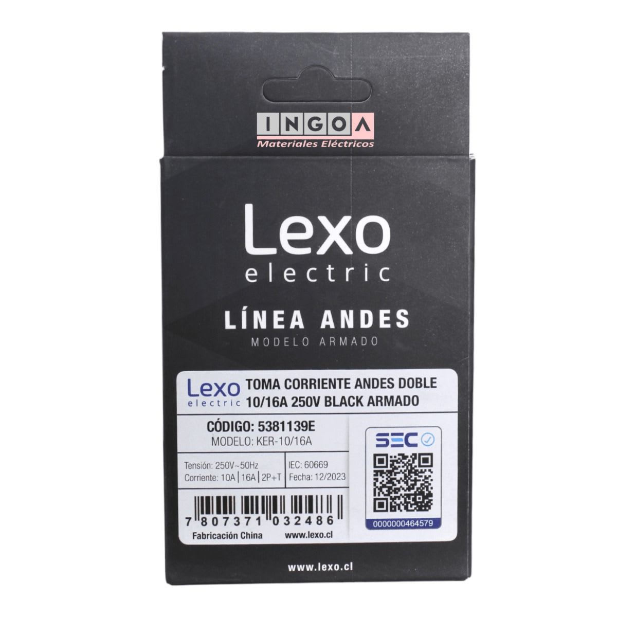 Enchufe Doble Emb. 10/16A 250V Negro Linea Andes Lexo5