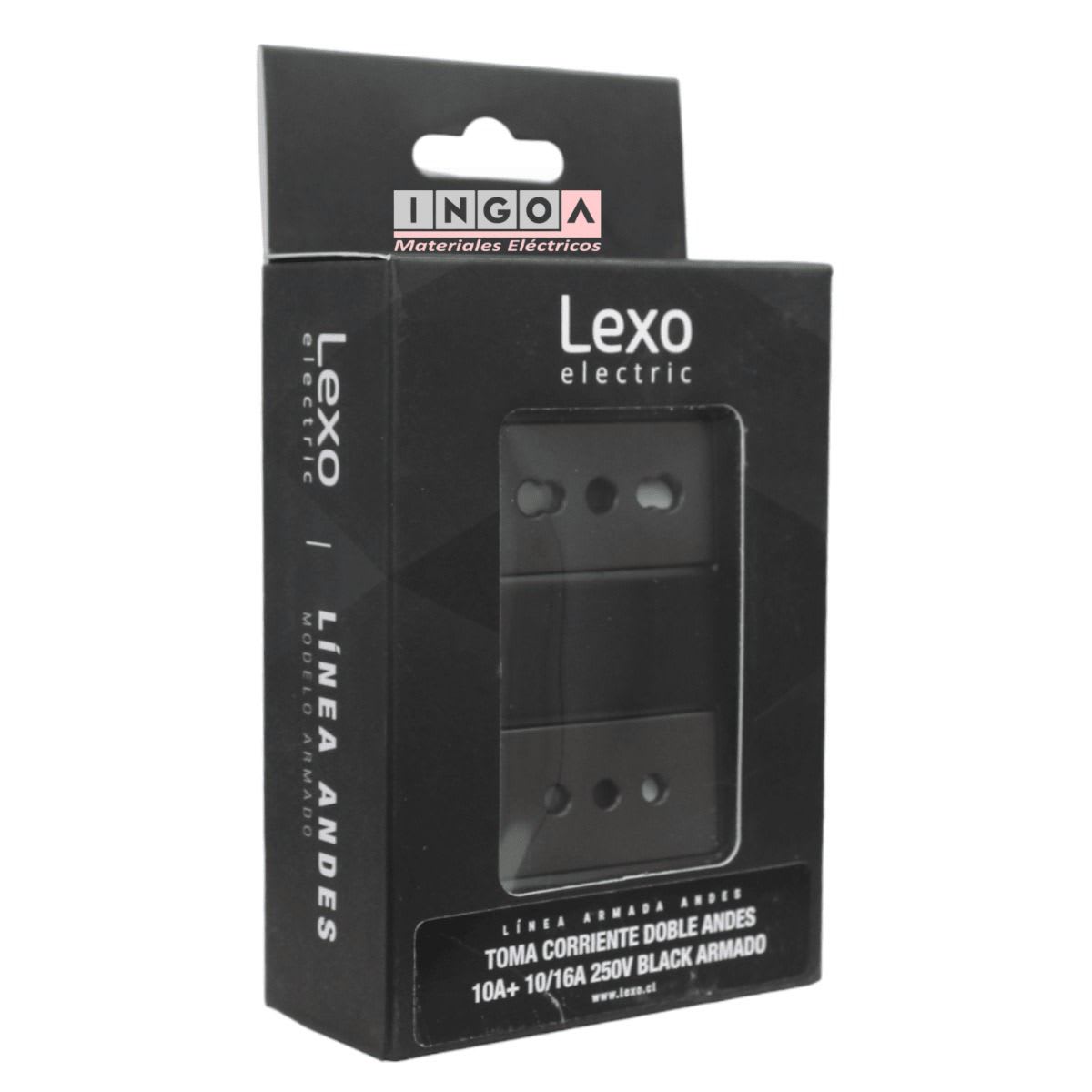 Enchufe Doble Emb. 10A + 10/16A 250V Negro Linea Andes Lexo4