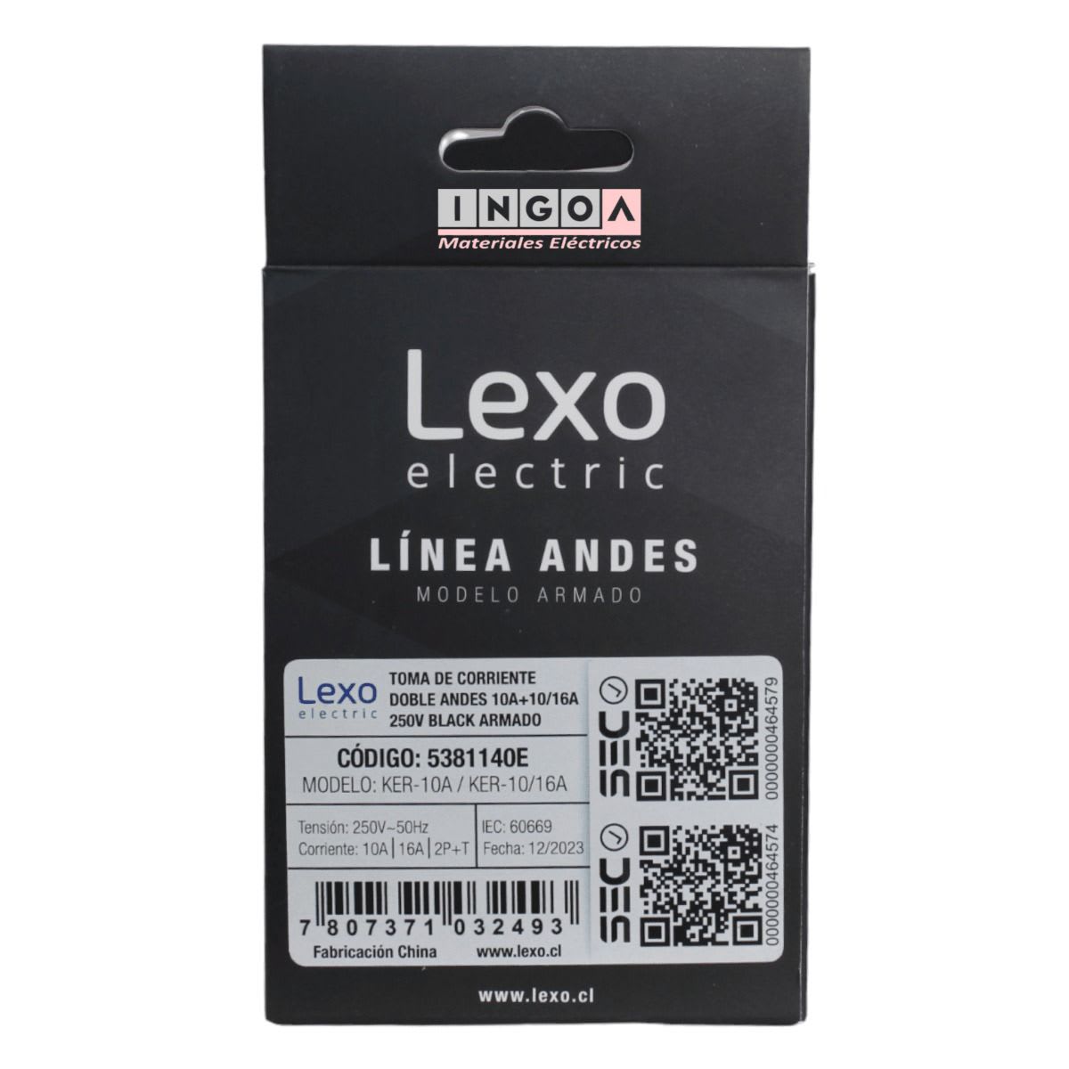 Enchufe Doble Emb. 10A + 10/16A 250V Negro Linea Andes Lexo5