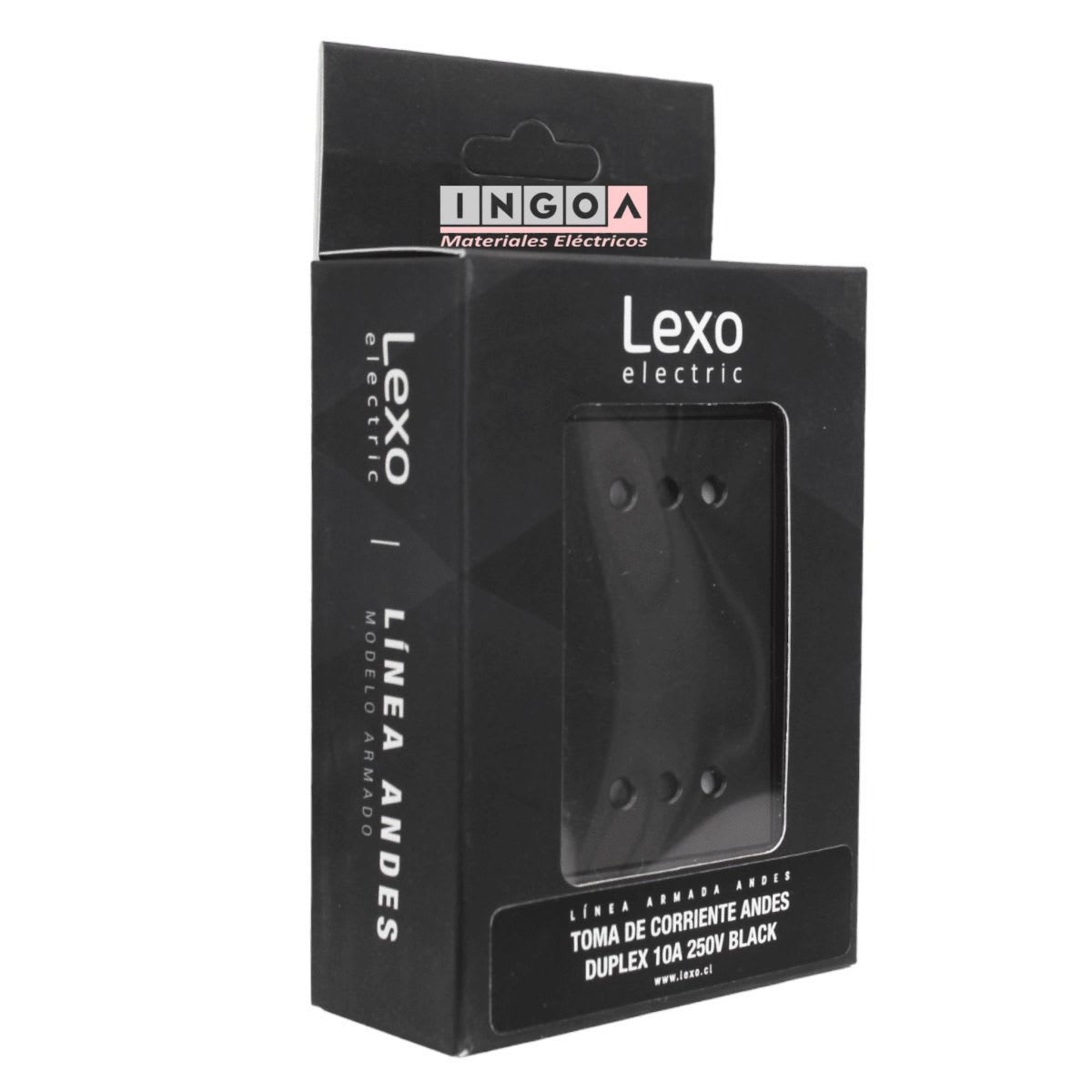 Enchufe Doble Puenteado Emb. 10A 250V Negro Linea Andes Lexo4