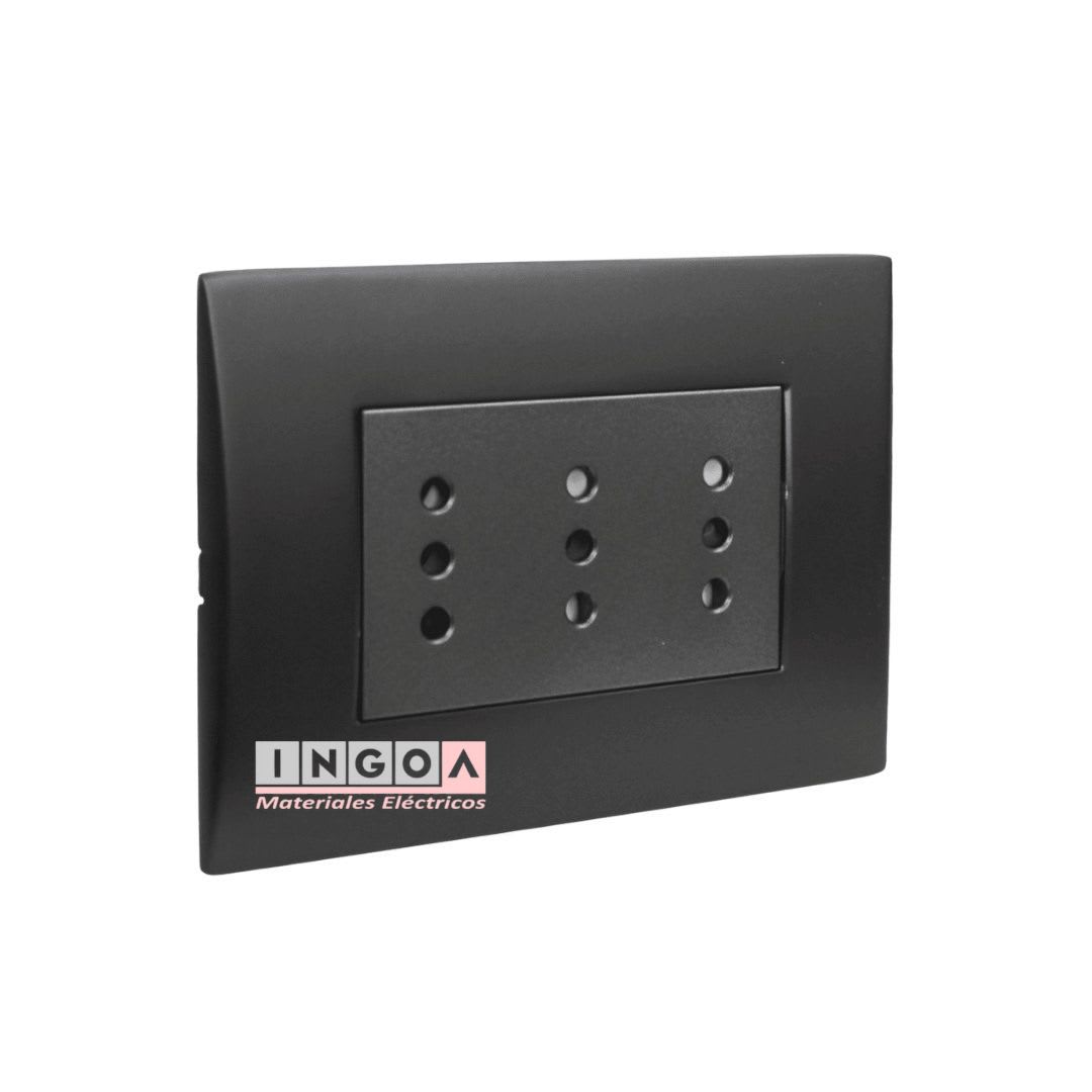 Enchufe Triple Puenteado Emb. 10A 250V Negro Linea Andes Lexo2