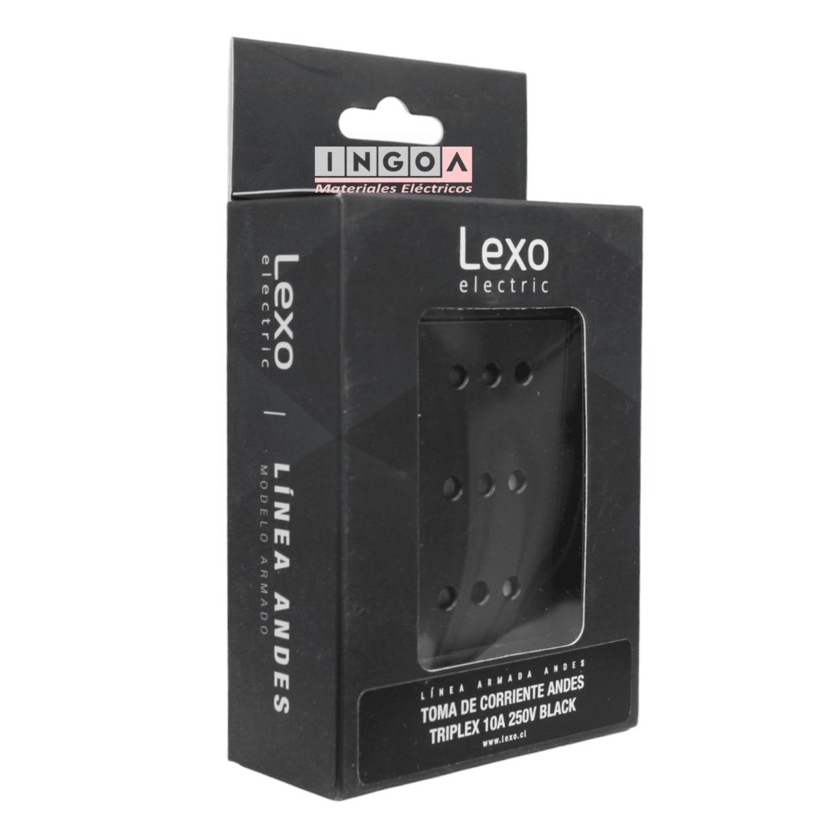 Enchufe Triple Puenteado Emb. 10A 250V Negro Linea Andes Lexo4