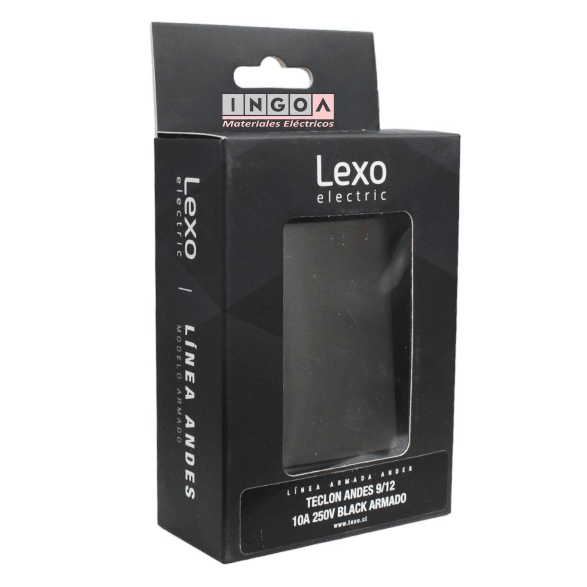 Interruptor Emb. 9/12 Teclon 73MM 10A 250V Negro Linea Andes Lexo4