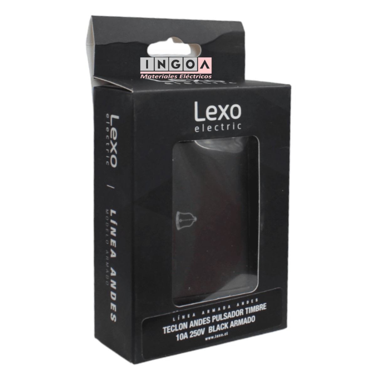 Interruptor Pulsador Timbre Teclon 73MM Emb. 10A 250V Negro Linea Andes Lexo3