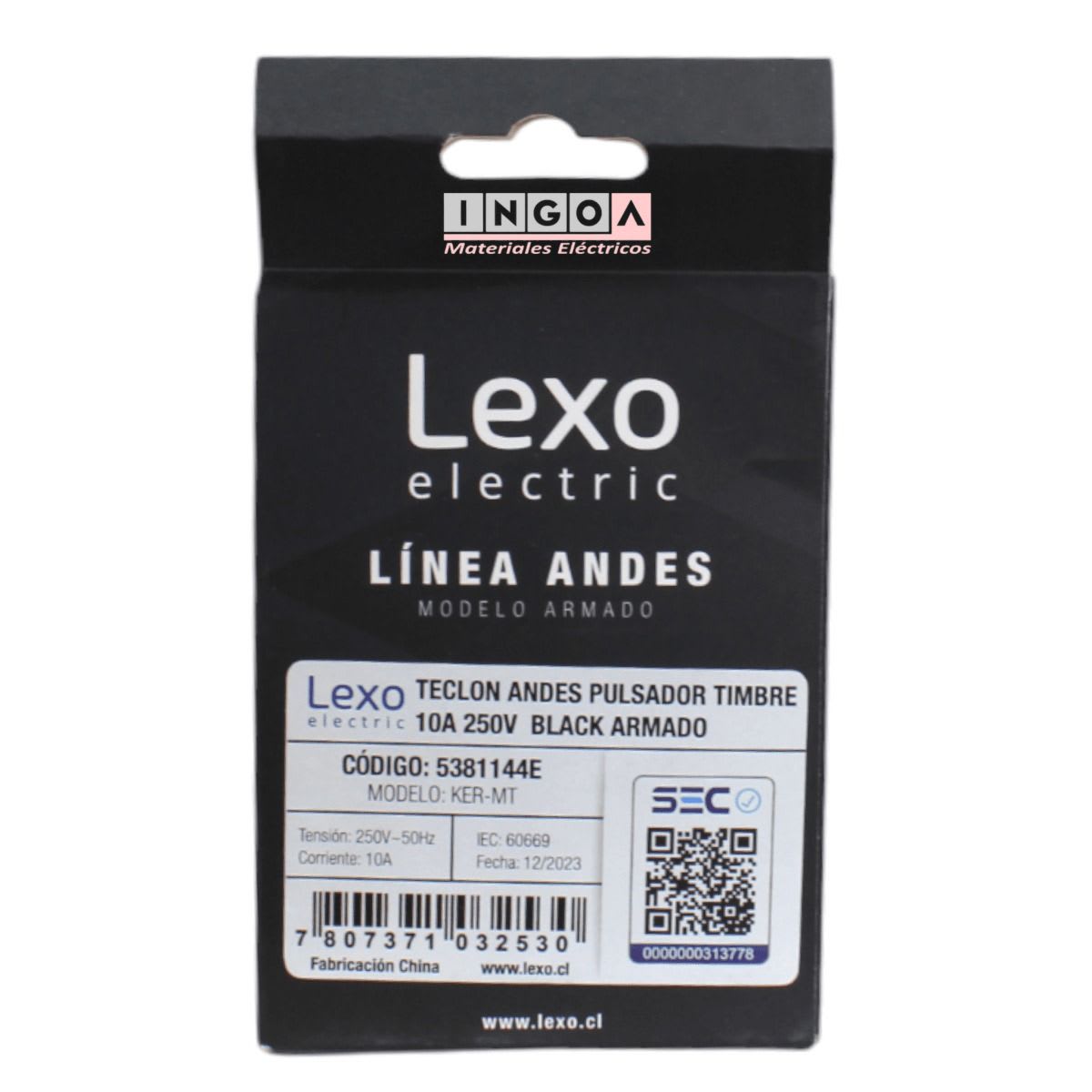 Interruptor Pulsador Timbre Teclon 73MM Emb. 10A 250V Negro Linea Andes Lexo4