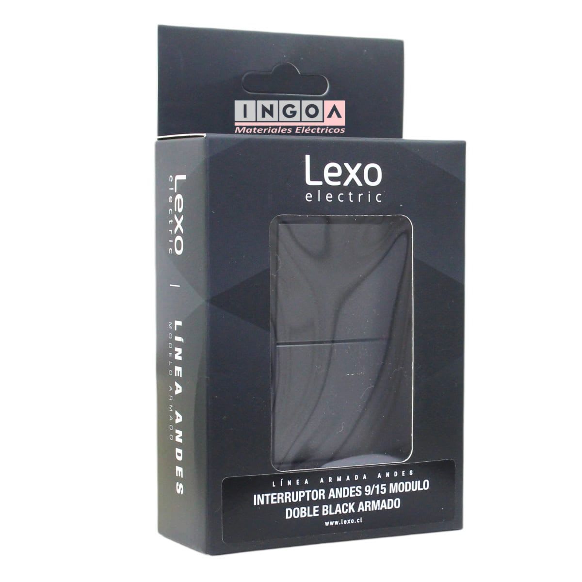 Interruptor Doble Emb. 9/15 Teclones 35,6MM 10A 250V Negro Linea Andes Lexo5