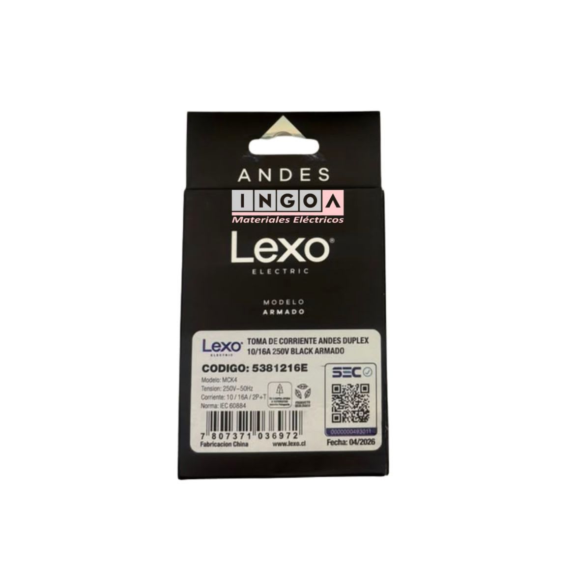 Enchufe Doble Puenteado Emb. 10/16A 250V Negro Linea Andes Lexo - Vista 5