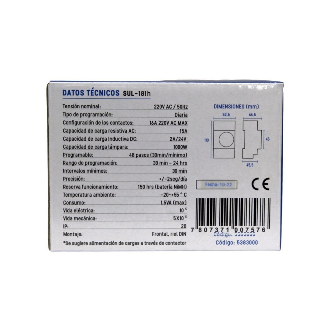 Timer Interruptor Analogico 16A 220V Reserva de Func. de 150 Hrs - Lexo - Vista 7