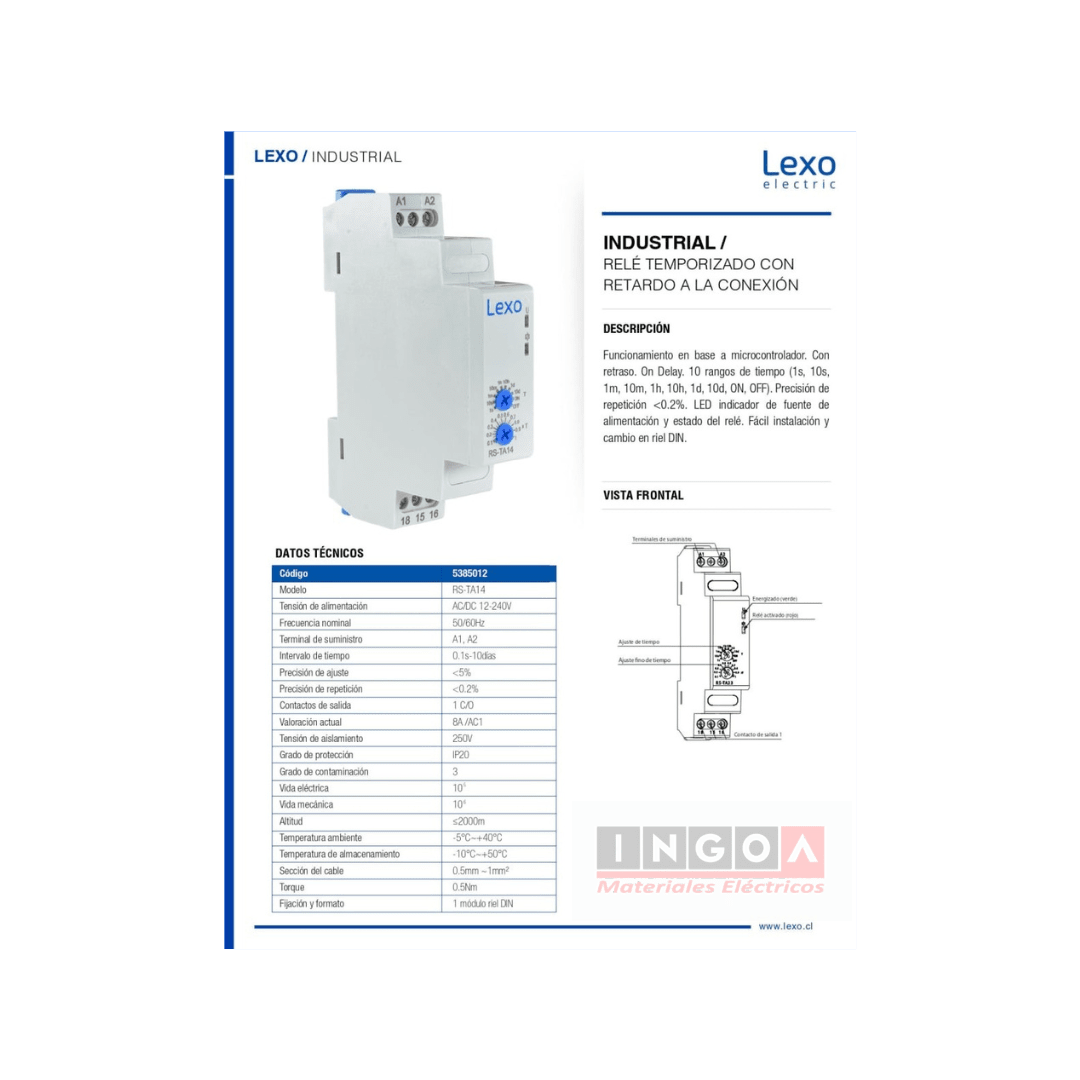 Rele On Delay Retardo a la Conexion RS-TA 14 1S-10D 12-240Vac/Vdc Lexo4